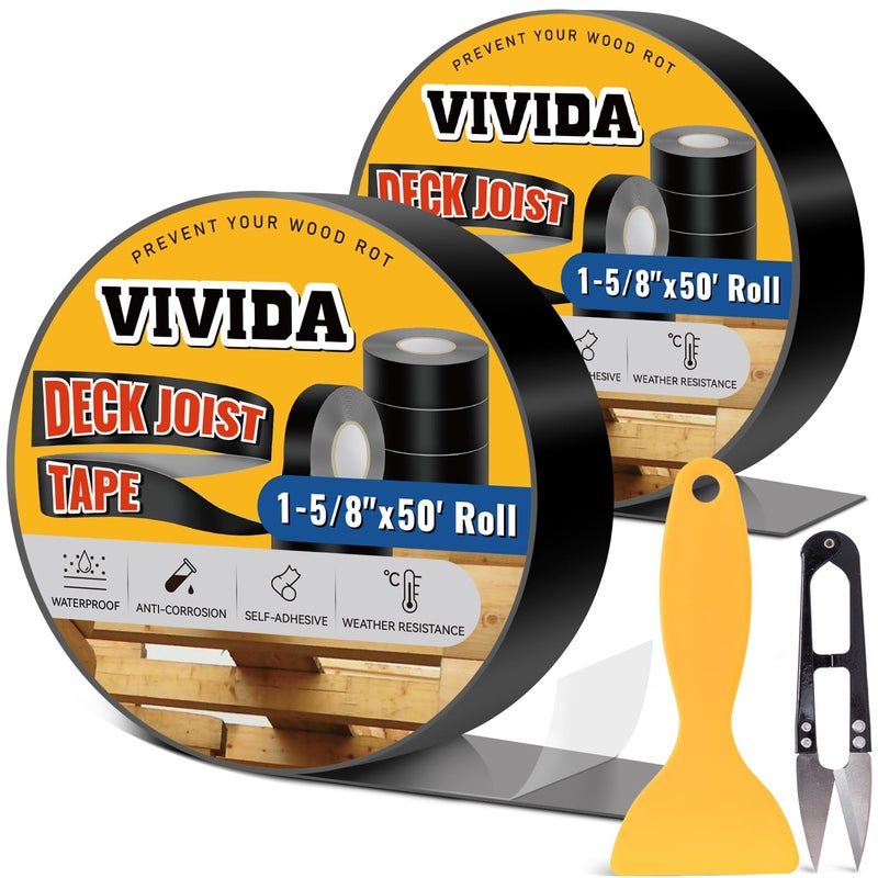 VIVIDA Butyl Joist Tape for Decking 1-5/8" × 50' (2 Roll), Waterproof Deck Joist Butyl Sealant Tape for Wood Beams, Roof - Image 1